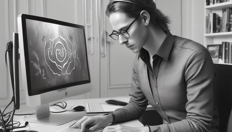 A modern brand logo design process displayed on a dark workspace with green neon accents.