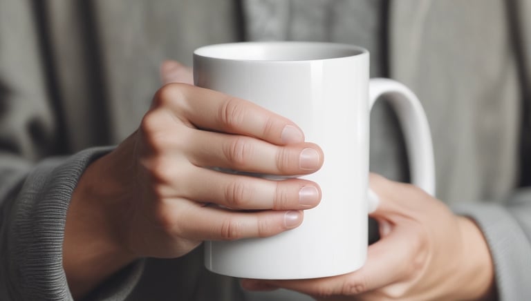 Close-up of a vibrant custom mug design on a white ceramic cup.