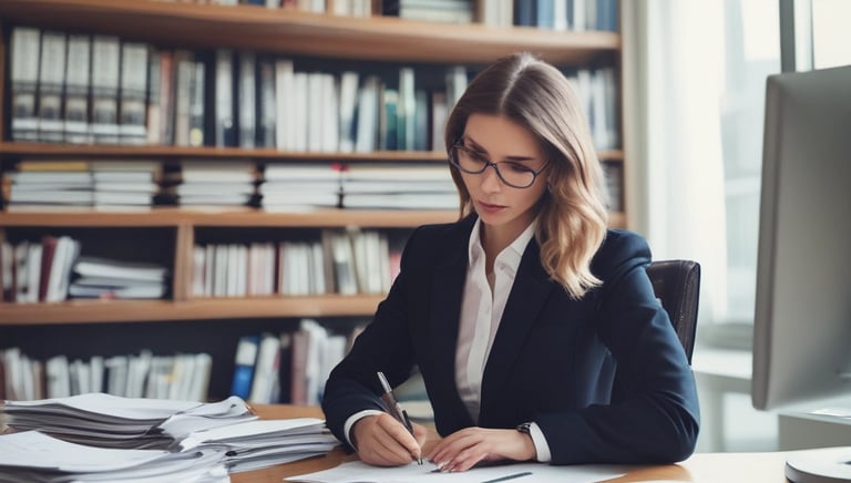 An expert auditor examining construction budget documents with a calculator.