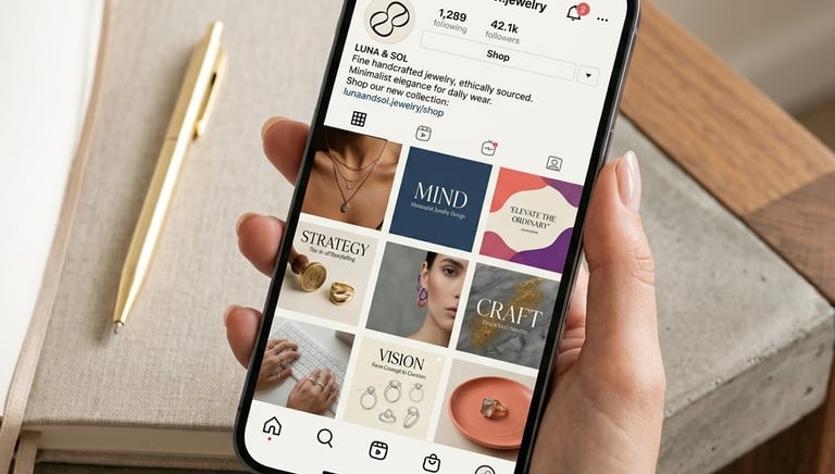 Social Media Content Design a minimalist jewelry brand's Instagram feed 