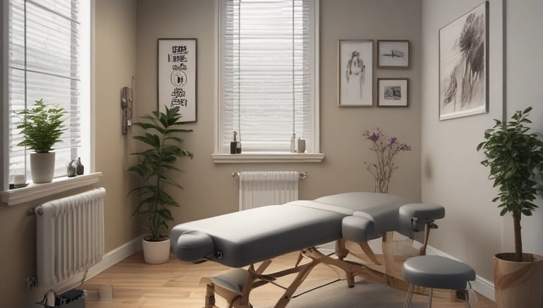 A calm therapy room with soft lighting and massage table ready for a session.
