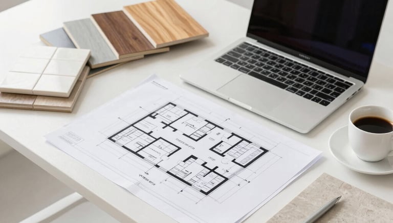 Skilled workers renovating a bright, airy living room with fresh paint and new fixtures.