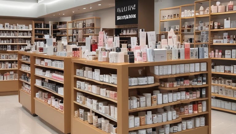 A variety of cleaning products displayed on shelves in a store.