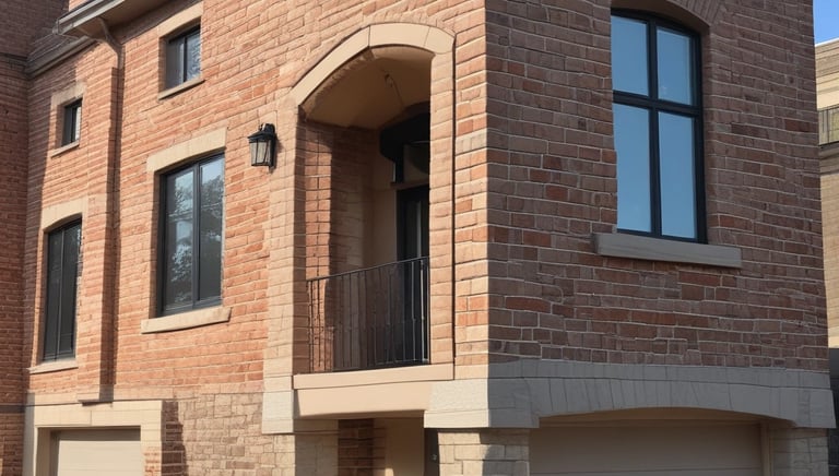 City skyline at dusk with illuminated buildings showcasing masonry work.