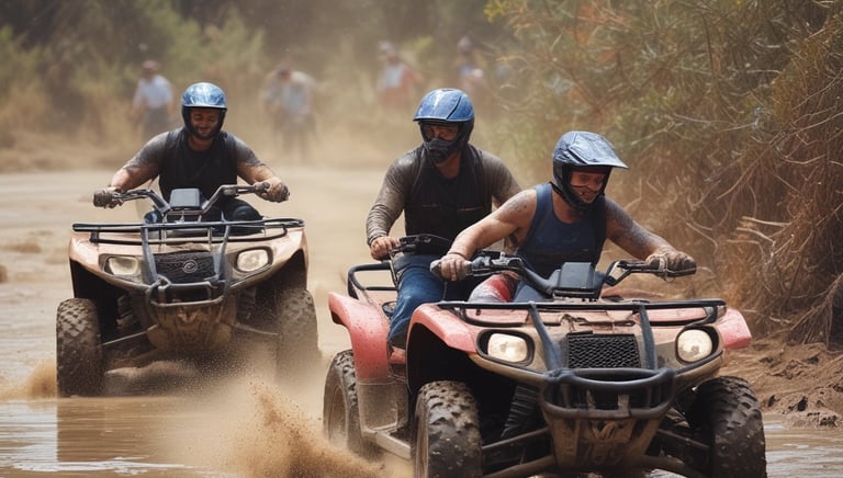 Two men walking with a bus and building behind them