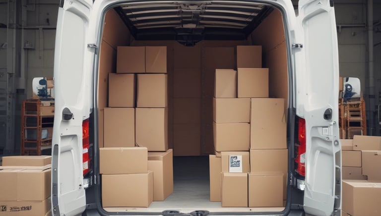 A clean dry van truck driving along a sunny Florida highway with light blue skies