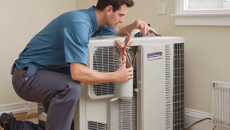 a man in blue overalls working on cement