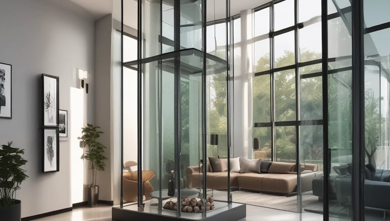 Technician installing a modern elevator in a residential building.