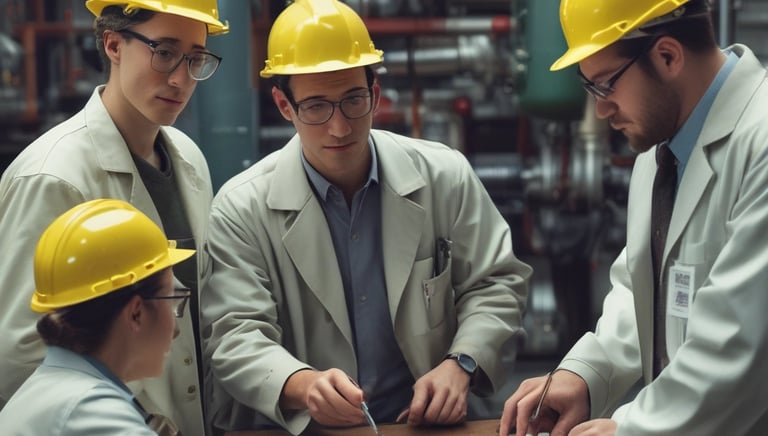Technician analyzing industrial equipment with digital tools in a factory setting.