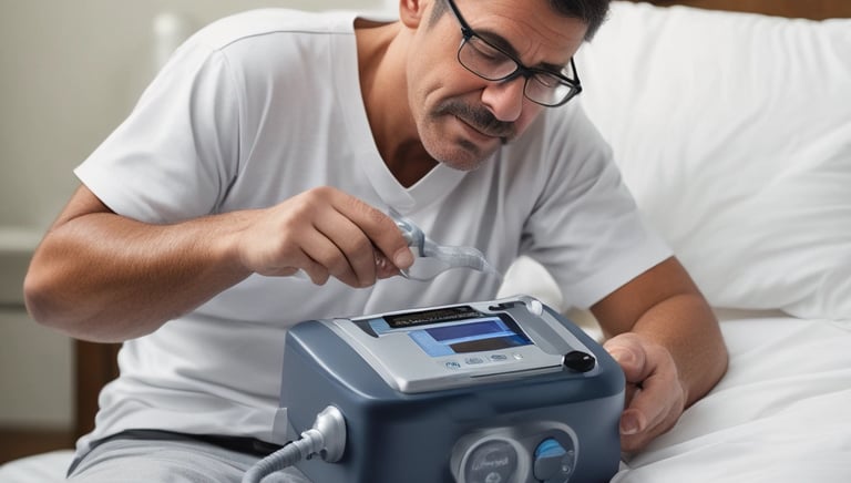 A smiling customer receiving a respiratory device package at home.