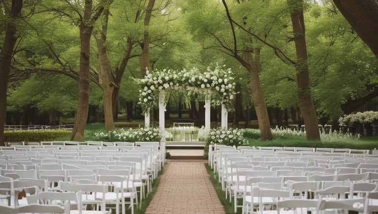 A beautifully decorated wedding venue with soft lighting and elegant floral arrangements