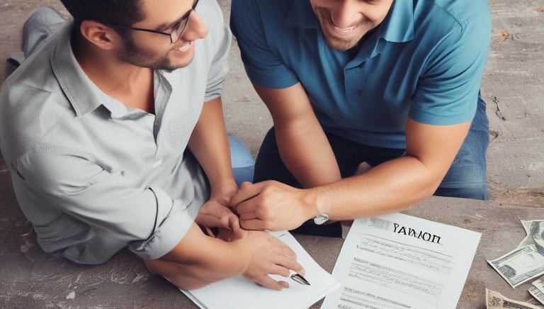 A smiling person receiving a loan approval notification on their smartphone.