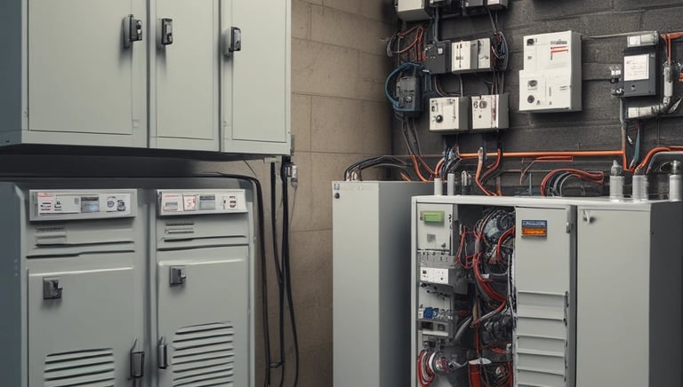 Electrician installing wiring in a residential home with safety gear.