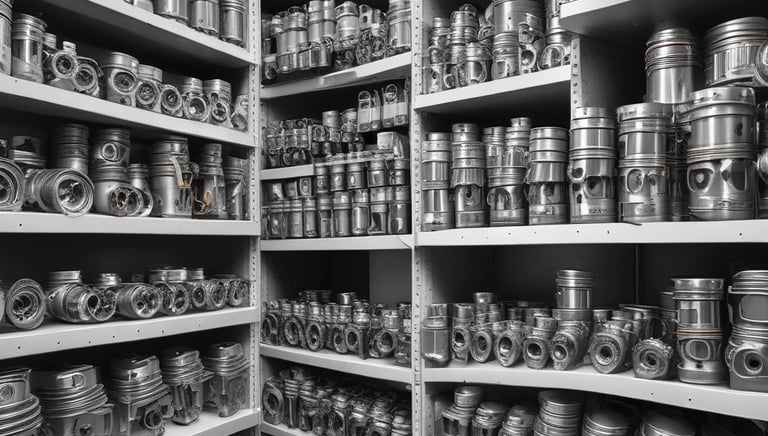 Close-up of heavy-duty diesel truck parts neatly arranged on a workshop table.