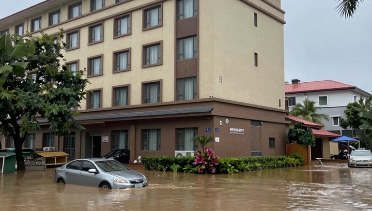 Technician using drying equipment in a flooded residential basement.