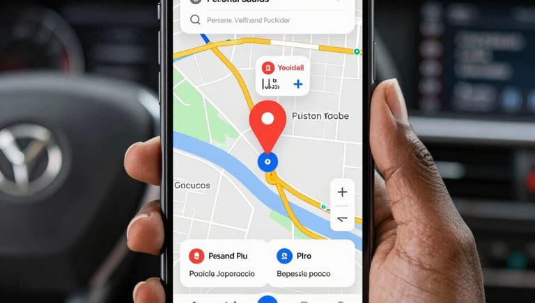 A smartphone screen showing a personal vehicle’s location pinpointed on a map with alert