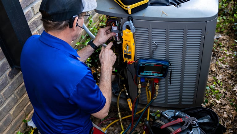 Our Tech working on a residential AC Condenser in Arlington TX