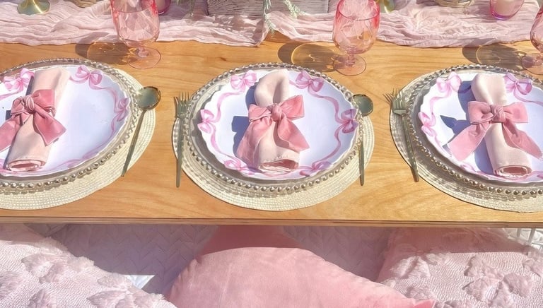 Pink Preppy Bow themed luxury picnic Northeast GA by Gathered Grace Picnic Co pink & white party