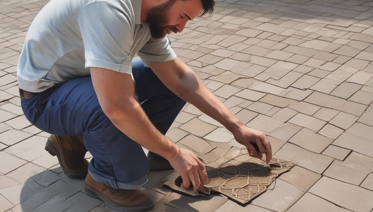 Team members collaborating over blueprints and laptops in a bright workspace.