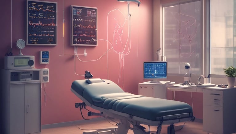 A friendly technician in a blue uniform collecting a blood sample from a patient at home.