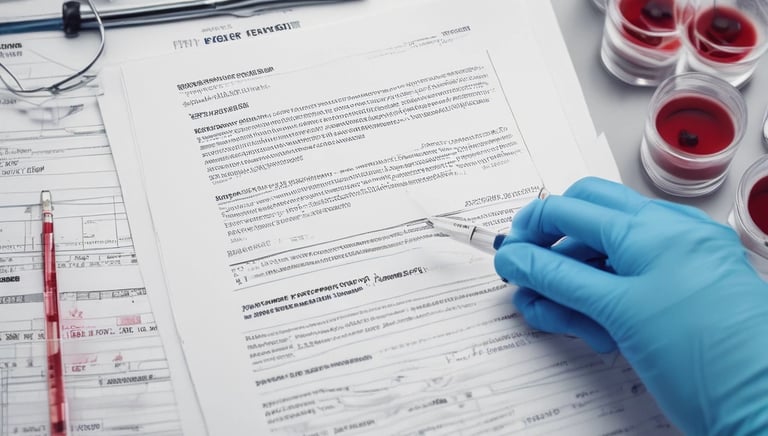 A friendly technician in a blue uniform collecting a blood sample from a patient at home.