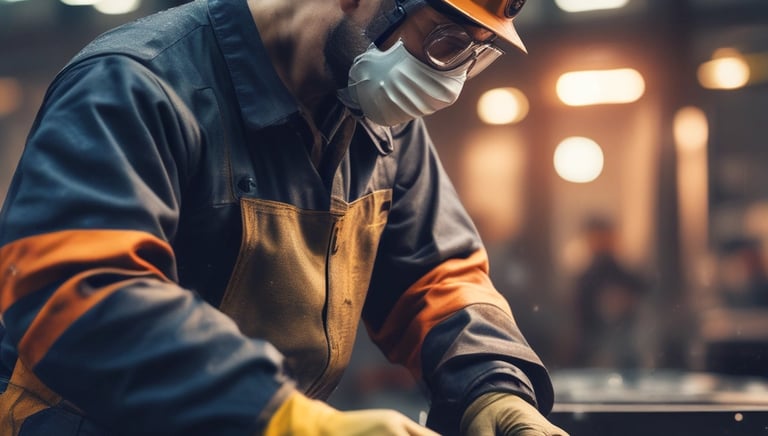 Close-up of a skilled worker repairing a metal component with industrial tools