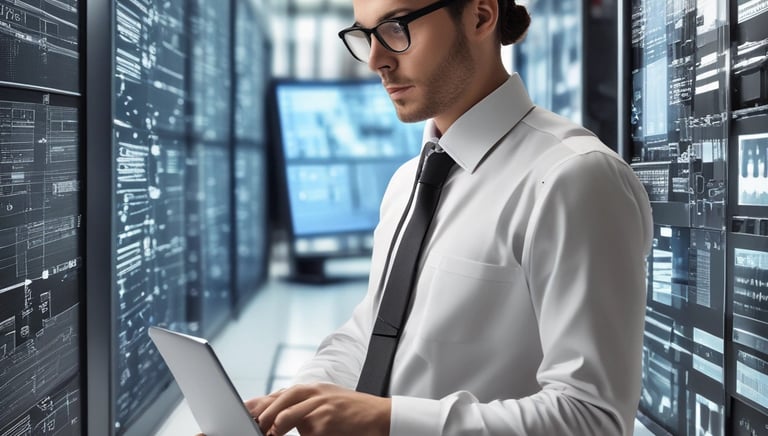 A professional consultant discussing IT strategy with a client in a modern office.