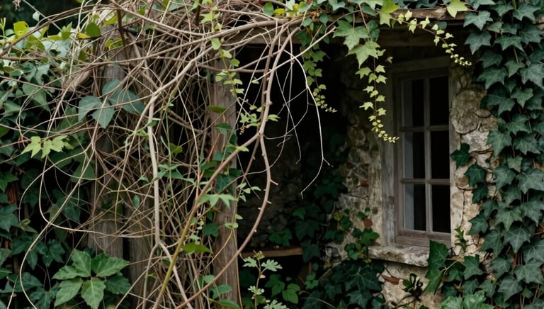 Rustic historical vegetation with authentic 18th-century plants in a cinematic setting.