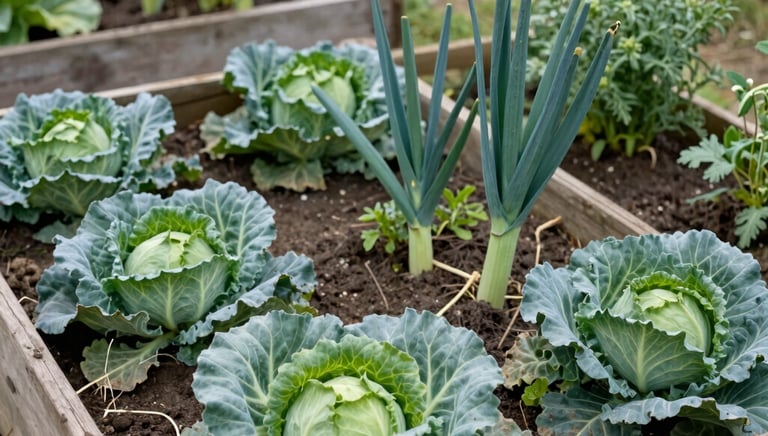 An old-fashioned vegetable garden with period-accurate plants and rustic charm.