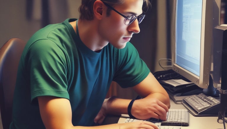 Focused person working at a desk with light waves symbolizing concentration frequency.
