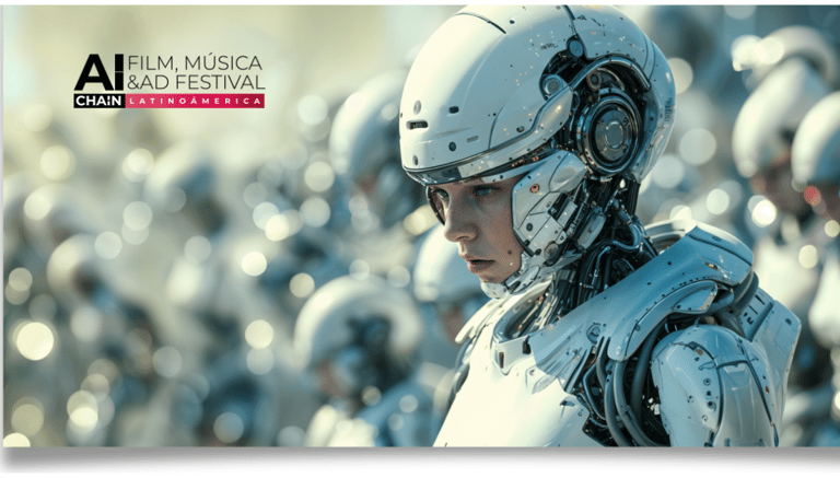 Robot androide liderando un ejército de robots