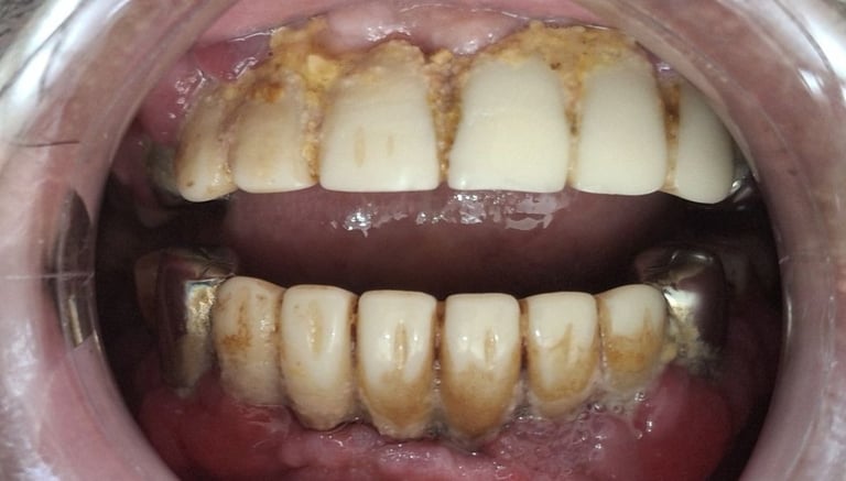 infected old bridge with bleeding gums and pain at shree dental care ahmedabad