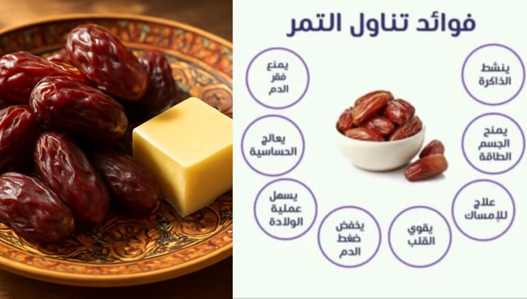 اكتشف مزيج التمر والزبدة 🌴🧈، وجبة تقليدية بطعم رائع 😋 وفوائد غذائية مذهلة 💪. مصدر طبيعي للطاقة