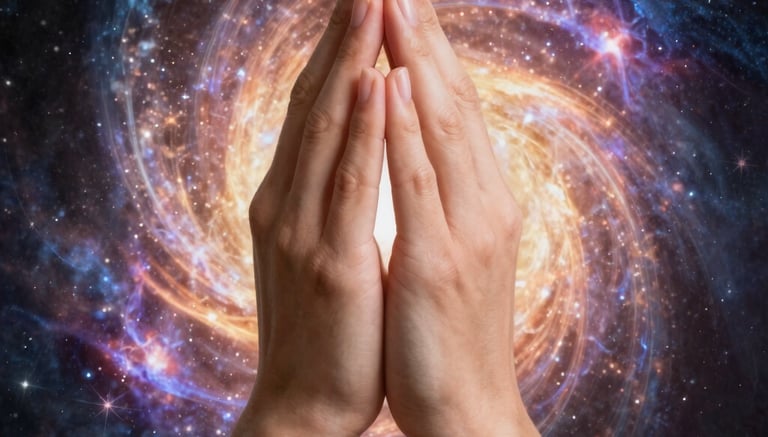 A peaceful scene of hands gently glowing with soft light, symbolizing energy healing.