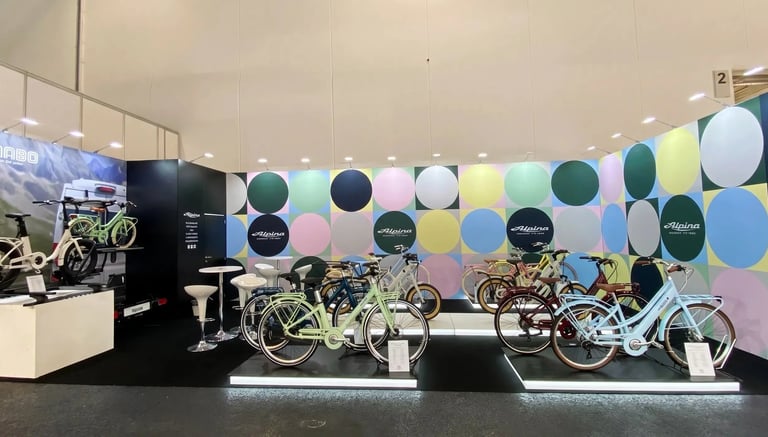 Vibrant Alpina Bike trade show booth created by World Expo Pro at Eurobike.