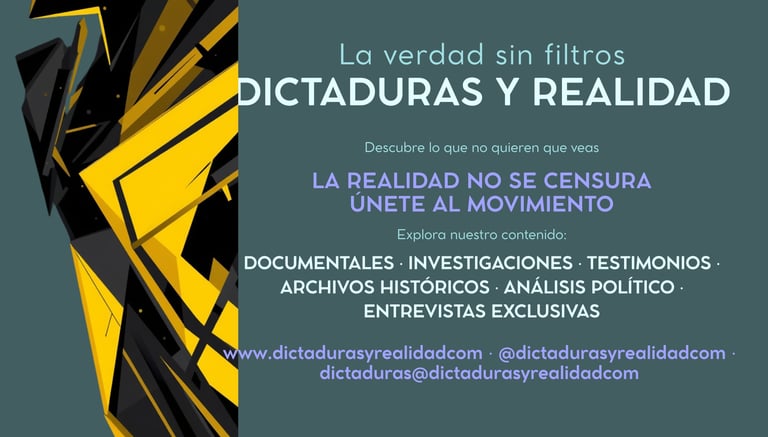 Poster for Dictaduras y Realidad featuring political documentaries and historical archives.