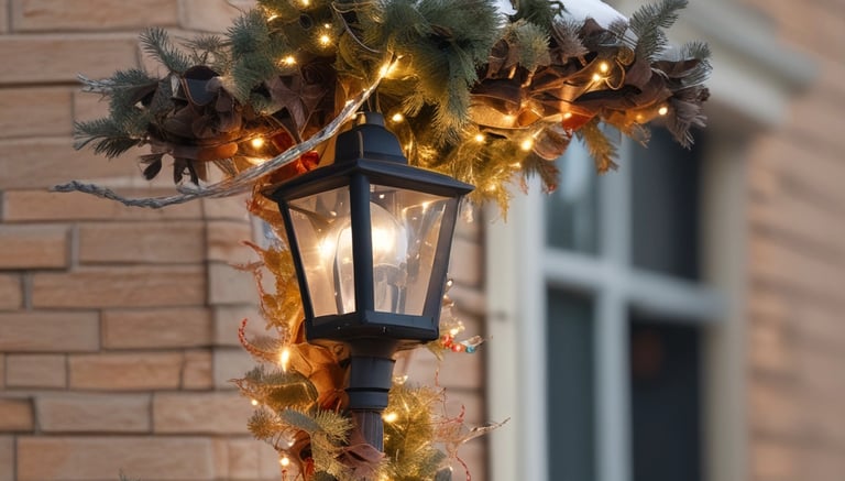 A technician checking and maintaining Christmas lights.