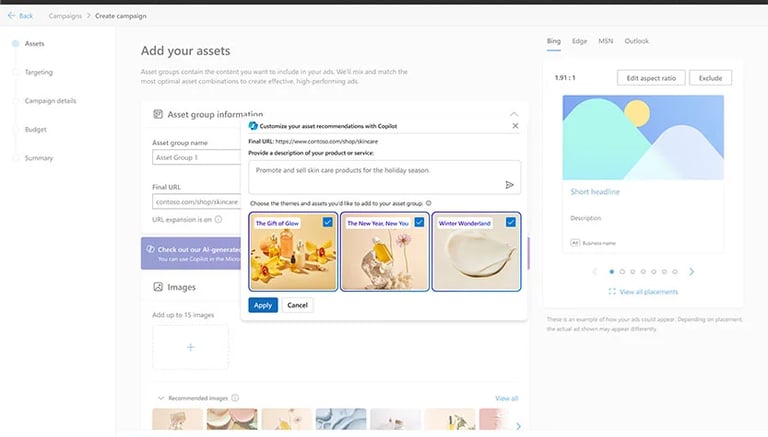 Microsoft ads interface