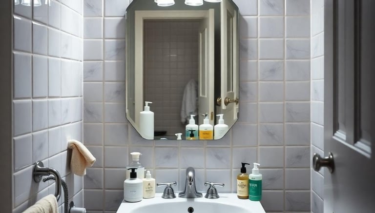 cluttered small bathroom