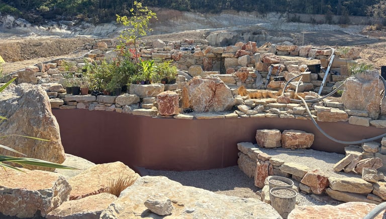 Natural pool with multiple levels, custom-colored walls & artisan stonework | Aqua Vitae build