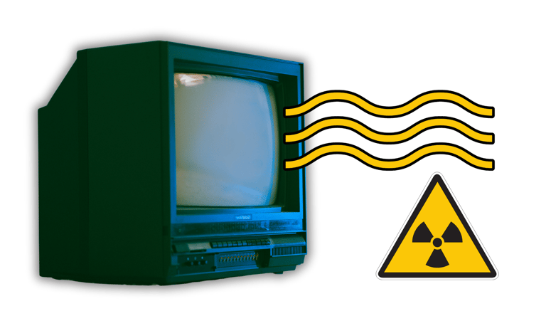 Old television - digital illustration showing radiation waves and radiation icon.