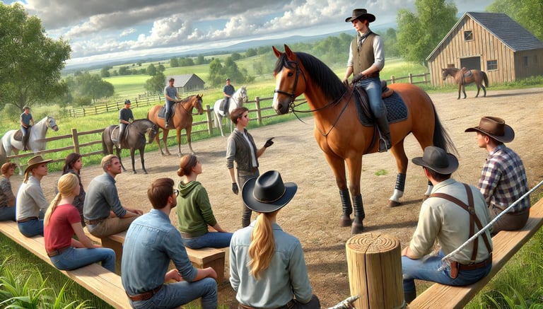 a woman riding a horse in a field