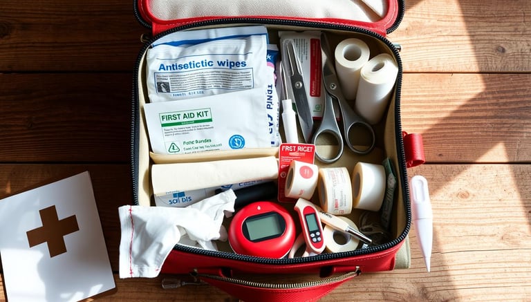 a well organized first-aid kit opened to show items