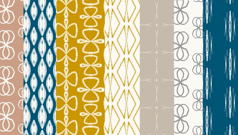 Colorful abstract surface pattern designs with hand-drawn geometric lines and shapes in soft, earthy tones