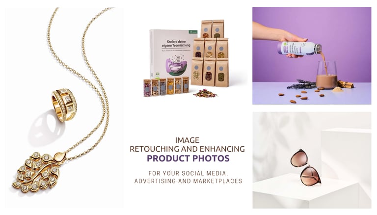 Professional retouching and enhancement of product photos for social media, advertising, marketplace
