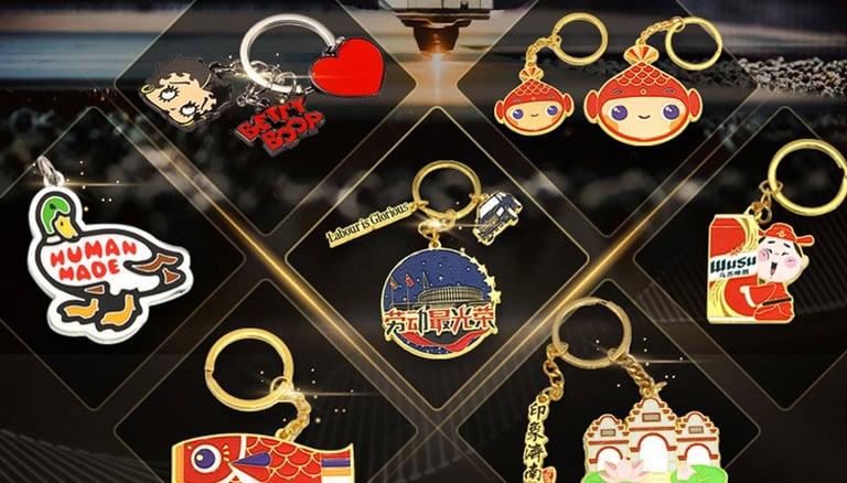 a bunch of keychains with various key chains