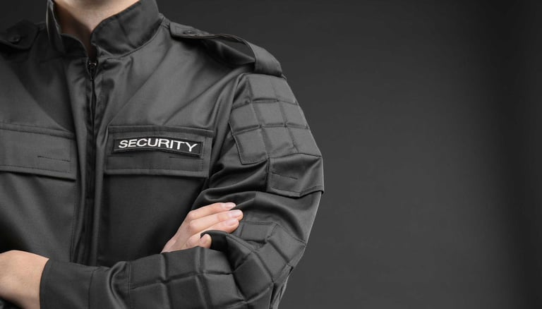 a security officer in uniform with arms crossed and arms crossed