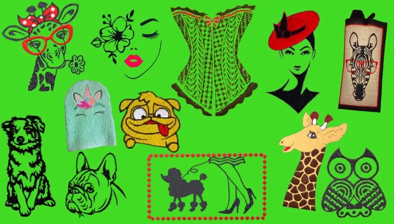 Motif de broderie machine femme animaux chien girafe gant toilette étui lunette lesbroderiesdenonette
