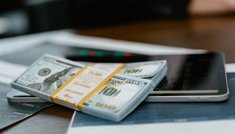 bunch of money and investing charts and graphs