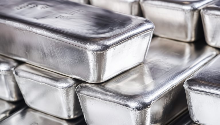 big silver bullion bars in stacks